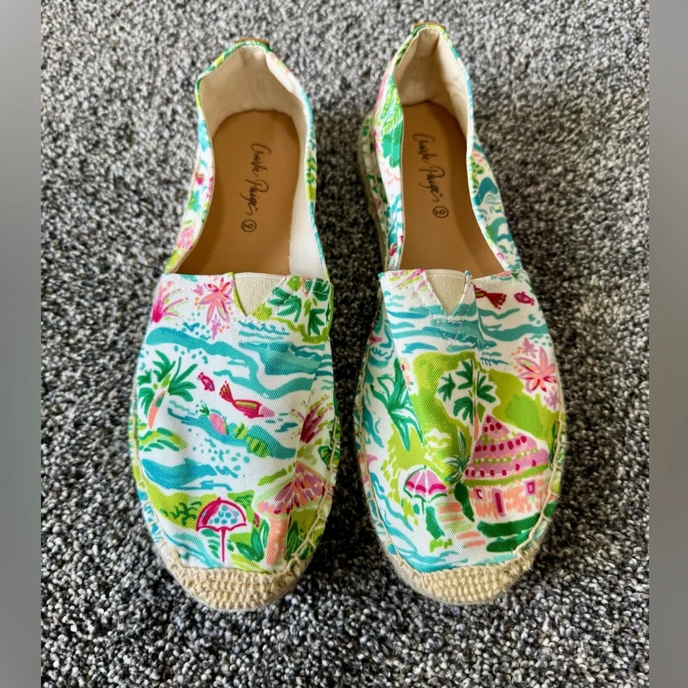 Charlie Paige Women’s Espadrille Shoes in Multi-Color Tropical Print Size 40/9